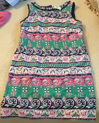 Talbots Navy Blue, Pink, Green Floral Print Sleeveless Sheath Dress Size 12 - Picture 7 of 11