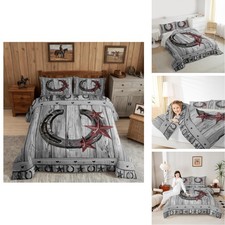 Castle Fairy Grey Rustic Barn Comforter Set Western Cowboy Horseshoe Bedding