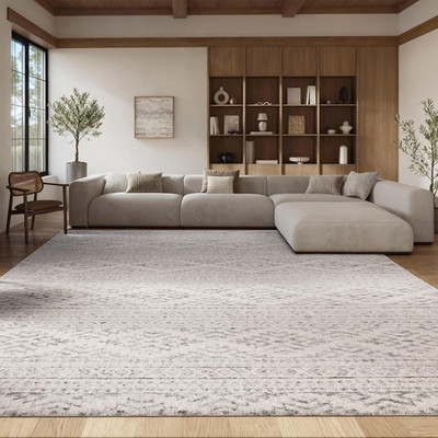 Tulum 6x9 Area Rug - Ivory & Grey Moroccan Boho Design, Easy Clean