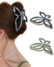 2 Pack Gold Metal Bow Hair Claw Clips for Women, Large Non-slip Green