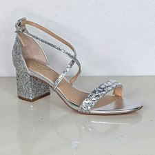 Jewel Badgley Mischka Size 9 Rhinestone Strappy Block Heel Sandals Ankle Strap