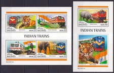 GS1094 2019 MALDIVES INDIAN TRAINS BIRDS TIGERS ELEPHANTS #8194-97+BL1304 MNH
