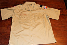 Boy Scouts of America BSA Women's Shirt Tan Large Sewn Patches Short Sleev