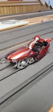 slot car drag bike , candy red, flag design on rear fender.