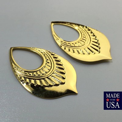 Gold Plated Open Loop Pinched Tip Tribal Hoop Pendant (4) mtl403G