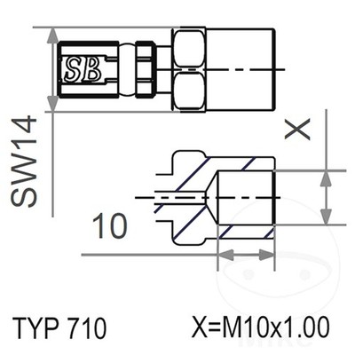 Innengewinde feststehend Vario Typ710 M10 x 1 mm blau