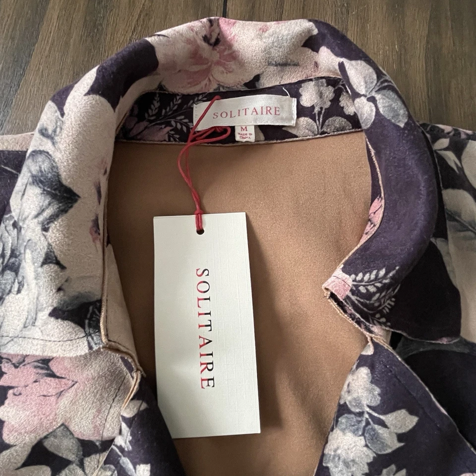 Jaqueta feminina Solitaire Anthropologie floral camurça sintética tamanho M cor ameixa nova com etiquetas - Imagem 3 de 4