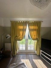 Gold Silk Curtains 1 Pair With Loops and Tie Backs.