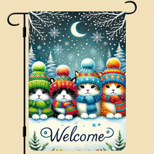 Winter Merry Christmas Garden Flag 12X18 Double Sided Winter Cat Garden Flag Out