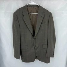 Canali Men 50R US 40R Suit Jacket Blazer Sport Coat Brown Blue Plaid Career Work