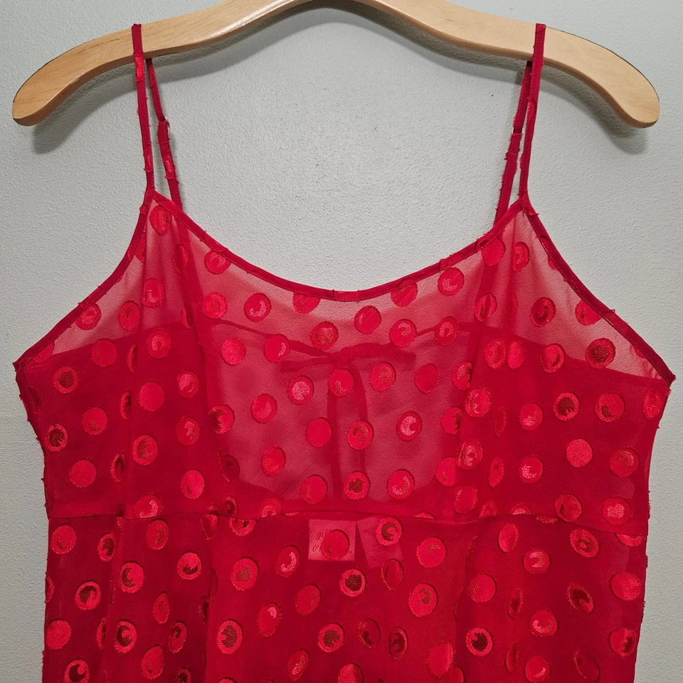 Vestido Babydoll Gilligan & O’Malley Med Rojo Lunares Transparente Camisón Pin Up Y2K Foto 4 de 4