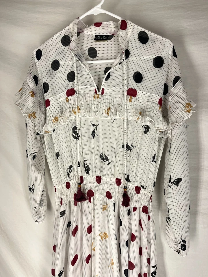 Винтажное женское платье Diane Freis Georgette с белым цветочным узором и длинным рукавом - Изображение 3 из 4