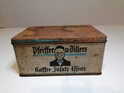 Antike Blechdose Pfeiffer & Dillers Horchheim Kaffee Zusatz Essenz Dose um 1920