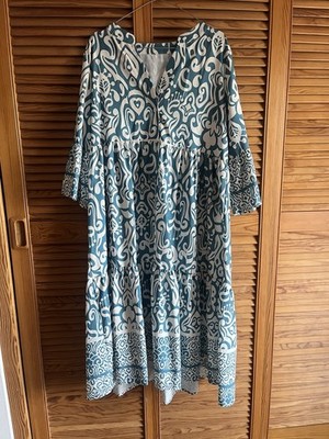 Sommerkleid petrolblau Weiss Ikat Einheitsgrösse  S M L ungetragen  