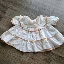 Vintage Cradle Togs Baby Dress Orange And White Floral Flower Polka Dots Ruffles