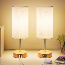 Lampada Da Comodino Touch Set Da 2 Con Porte Di Ricarica USB-A E USB-C, Dimmerab