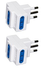 2 X Adattatori Tripla Spina Con Presa Bipasso 16A/10A Universale