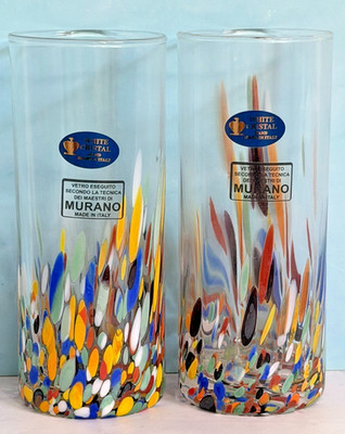Murano Style Becher groß Konfetti gemustert Gläser handgefertigt 473 ml x 2 Neu