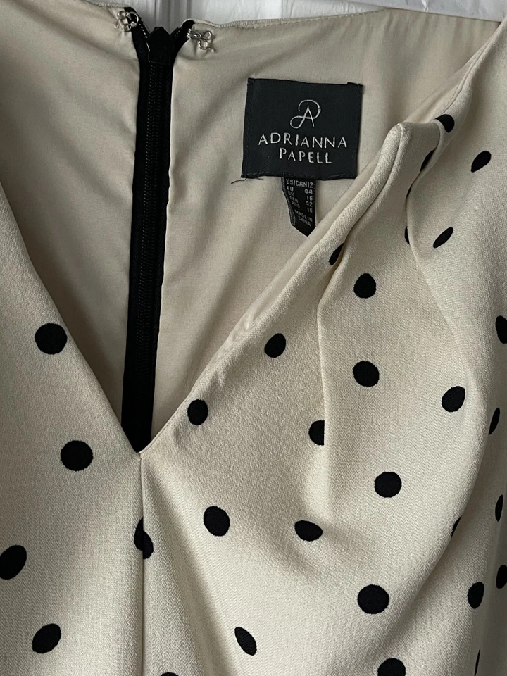 Adrianna Papell Polka Dot Fit & Flare Dress Size 12 Black & White Retro Style - Image 2 of 4