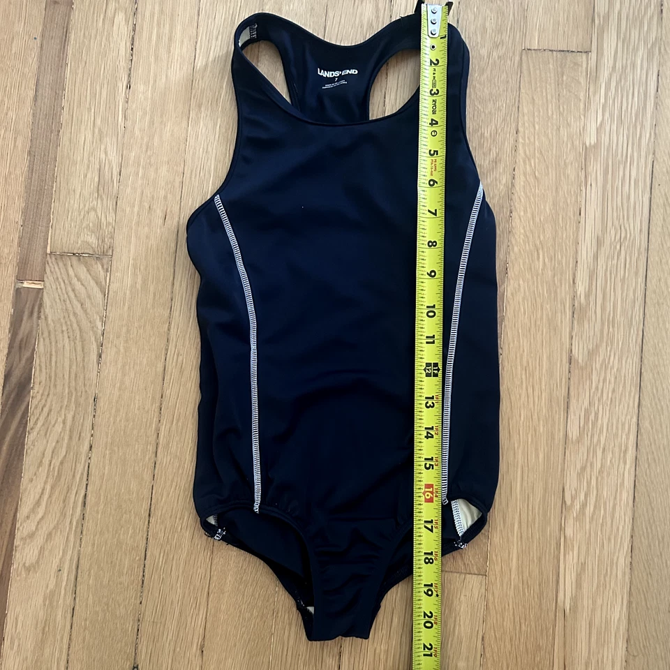 Girls Land's End Racerback One Piece Swimsuit Sz 7 Navy Blue - Image 3 of 4