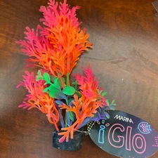 Glow under Blue LED Light Aquarium Plant Decor 5.5" orange pink