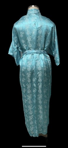 Oriental Womens Fits Most Reg Sizes Silk Floral Kimono Robe Blue Aqua NWT - Picture 3 of 8