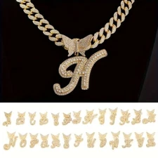 Women's Cuban chain hip hop ice chain necklace butterfly initials necklace