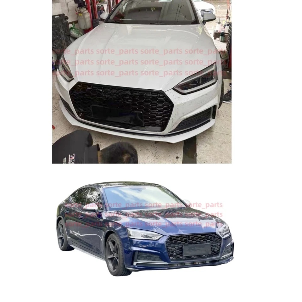 No Emblem Grille Assembly For AUDI A5 S5 B9 18-19 Gloss Black RS Style Honeycomb - Изображение 2 из 4