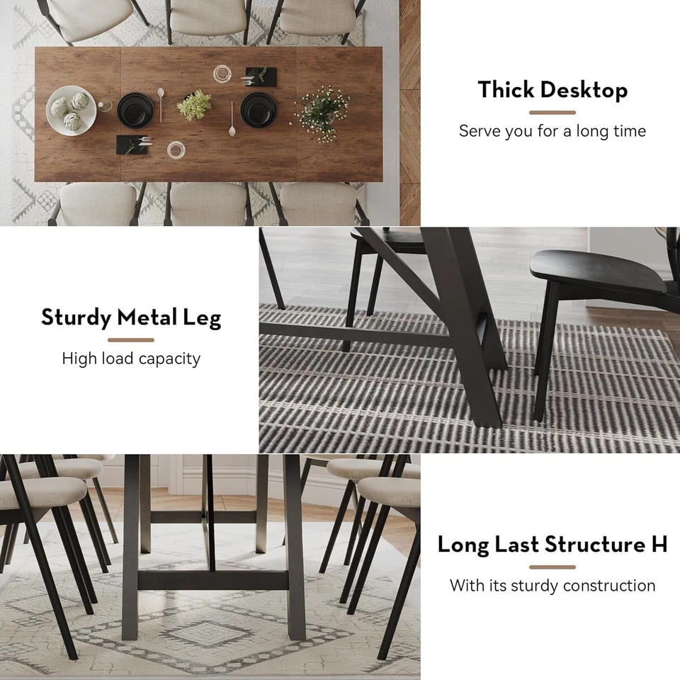 70.8" Large Rectangular Dining Table for 6 People Wood Breakfast Kitchen Table - Image 3 of 4