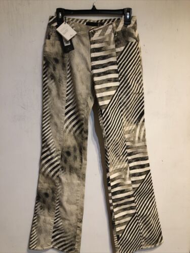 Just Cavalli Stripe Zebra Brush Glitter Denim Jeans Pants US 28 Italy 42