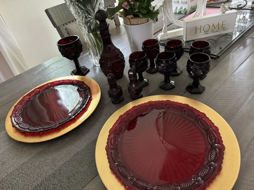 Vintage Avon 1876 Cape Cod Collection Ruby Red Cranberry Glass Lot - Picture 10 of 13