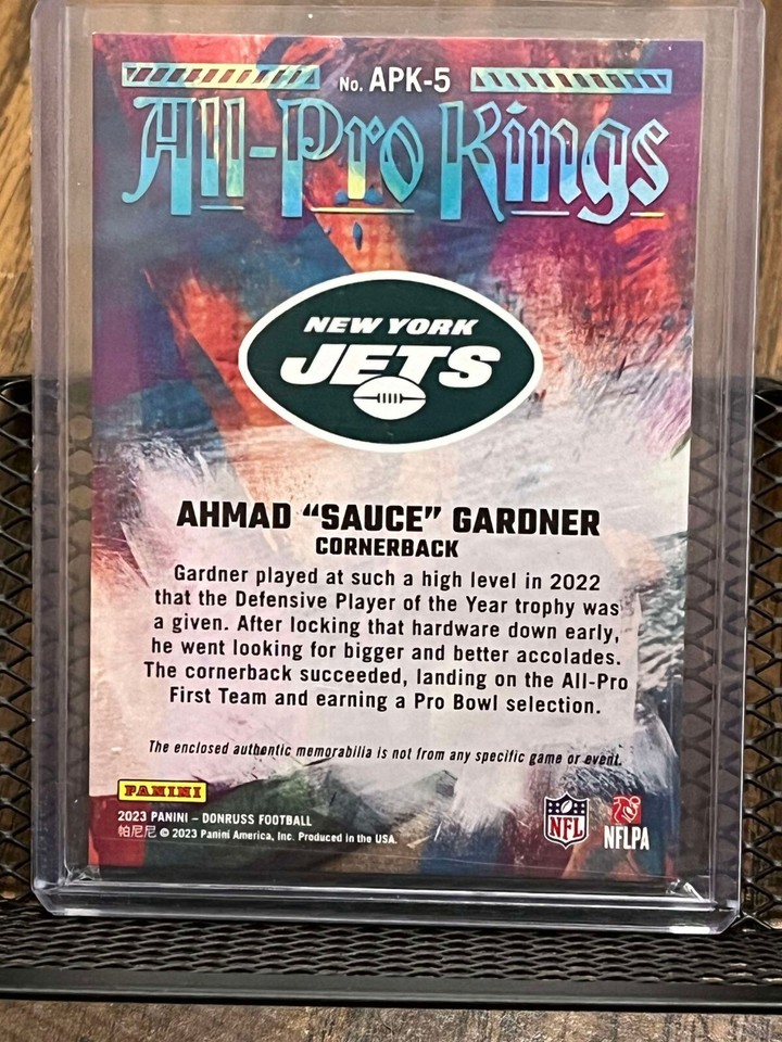 AHMAD SAUCE GARDNER 2023 DONRUSS ALLPRO KINGS JETS WORN JERSEY PATCH