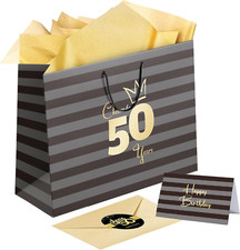 1 PC 13" Large Gift Bag with Card Stickers and Tissue Paper 50Th Birthday Bag fo