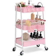 KINGRACK 3 Tier Utility Rolling Cart Metal Rolling Storage Cart Craft Art Car...