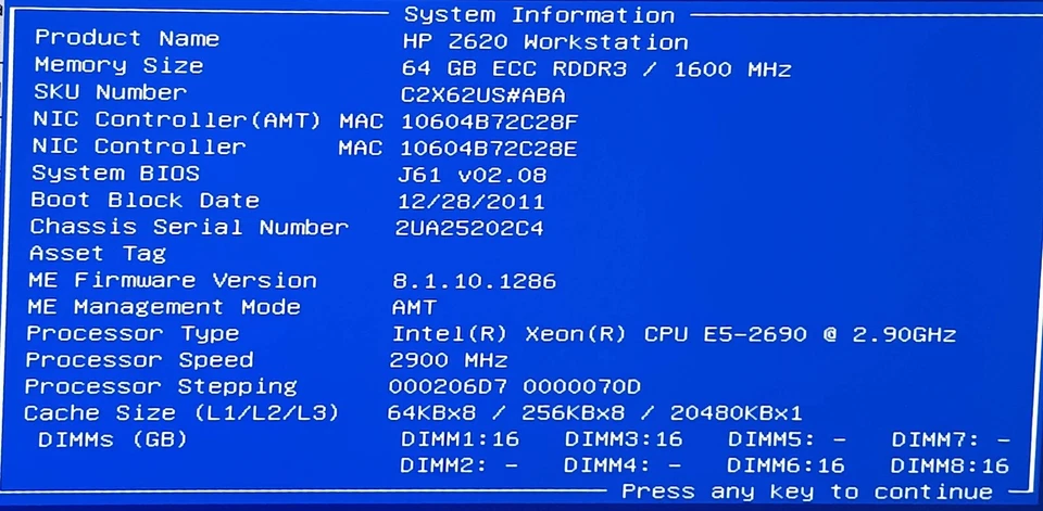 HP Z620 3D Workstation 8-core Xeon E5-2690 128GB RAM - No GPU - Image 3 of 3