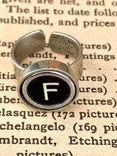 Letter F Remington Typewriter Key Ring  Size 7.5 Adjustable 8mm Band Churo thumbnail