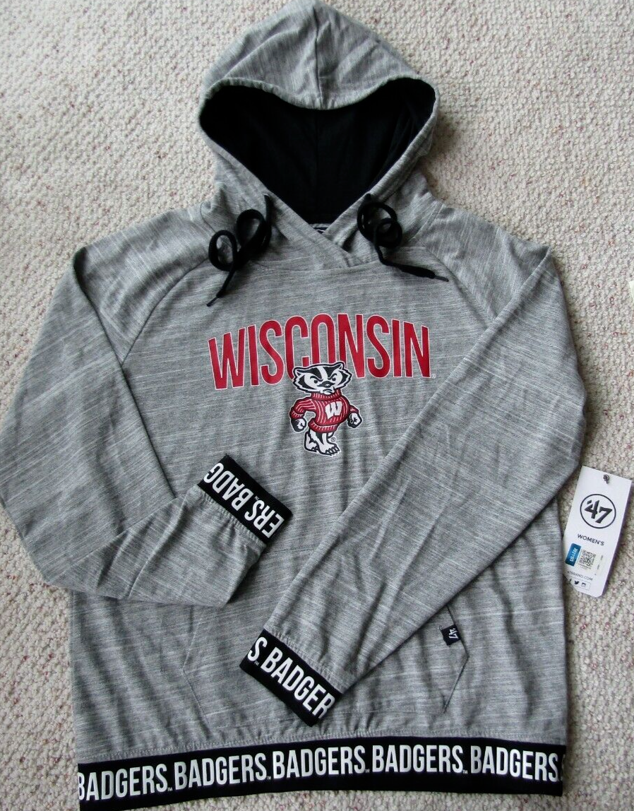 WISCONSIN BADGERS grey long sleeve Hoodie women M '47 Brand NWT NICE!!!