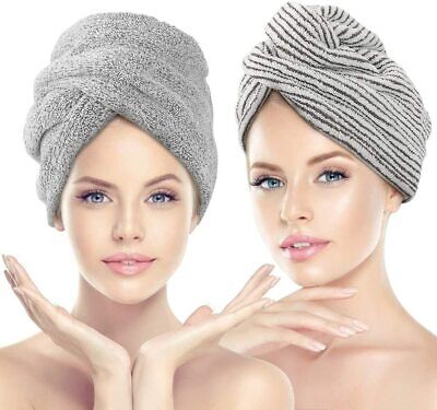 Details about   2PCS Rapid Fast Drying Hair Absorbent Towel Turban Wrap Soft Shower Bath Cap Hat 