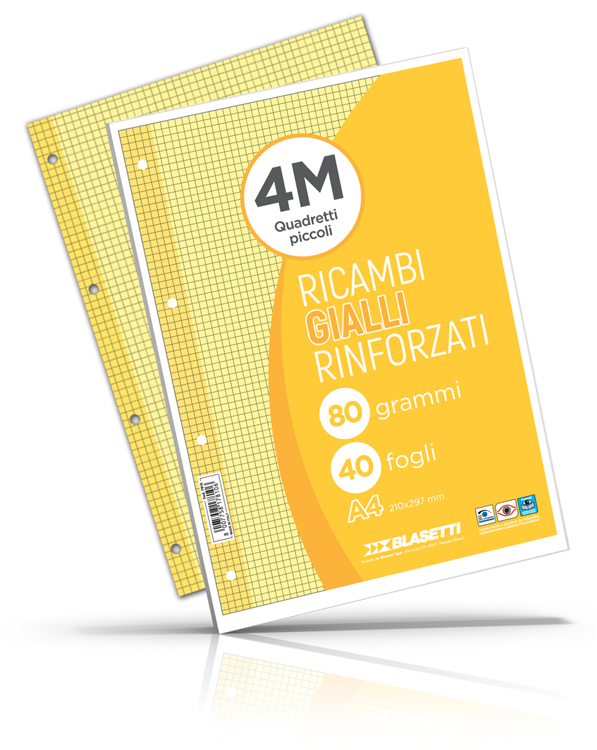 Ricambi Rinforzati A4 80 Gr 40fg Colorati 4m - Giallo | Blasetti