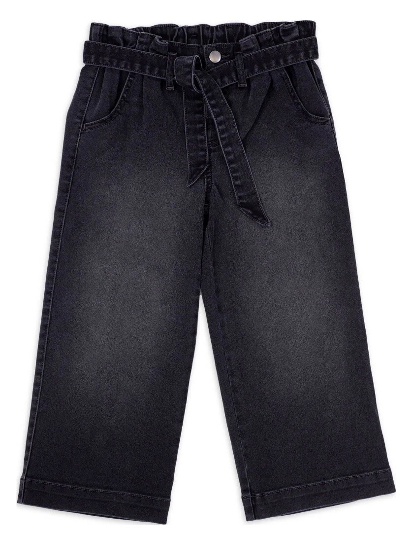 Girls Sz XL(14-16) Black Denim Jeans Paper Bag Waist Belted