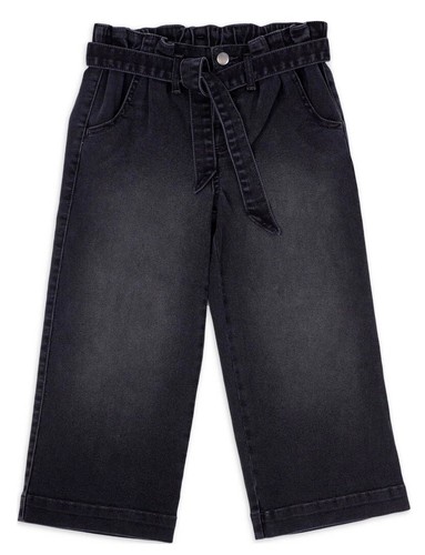 Girls Sz XL(14-16)PLUS Black Denim Jeans Paperbag Waist Belted Cropped Wide Leg - Picture 1 of 6