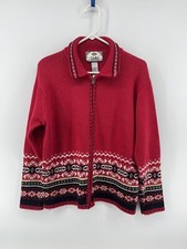 Tiara International Womens Zip Up Cardigan Sweater Jacket Size Medium Red Black