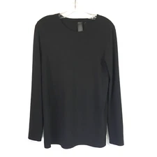 Norma Kamali Womens Small Crew Top Black Stretch Knit Long Sleeve