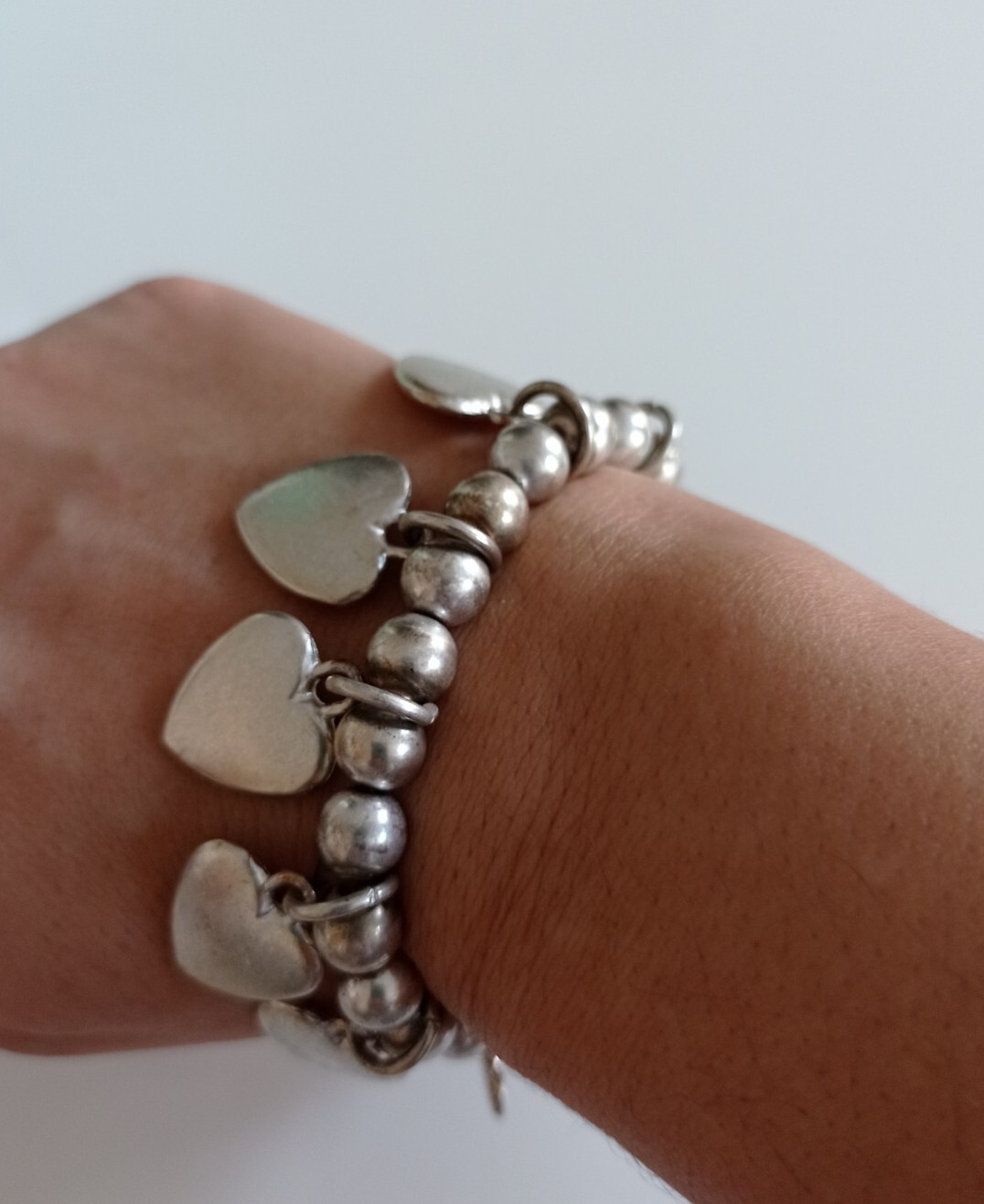 Retro Silver Tone Round Beaded Statement Heart Ch… - image 1