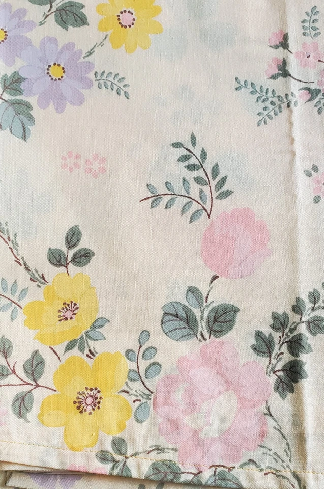 Vintage Flat Sheet - SEARS Perma Prest - Yellow - Floral - Double - Image 2 of 4