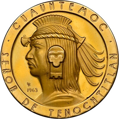 1963 Mexico Gold Medallion Cortes & Cuauhtemoc Grove-P-77 NGC MS64