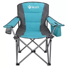VILLEY Folding Camping Chair Outdoor Oversized Chair With Cooler Bag Padded Seat