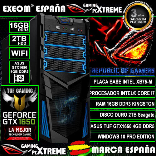 Ordenador Gaming Pc Intel Core i7 16GB DDR4 2TB ASUS GTX1650 4GB Ti de Sobremesa - Imagen 1 de 9