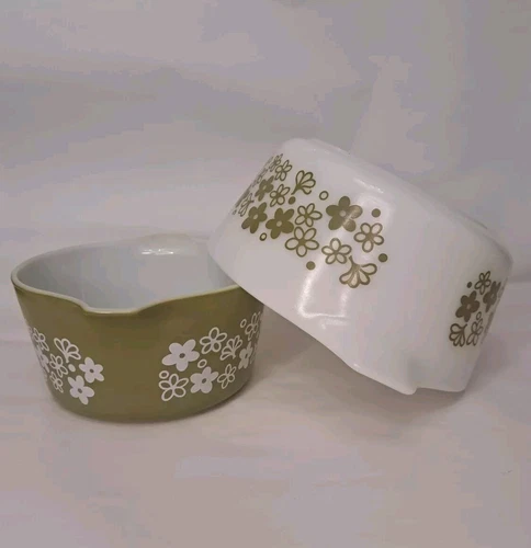 Vintage Pyrex Casserole Bowls Crazy Daisy ~ Spring Blossom 474 & 474 No Lids