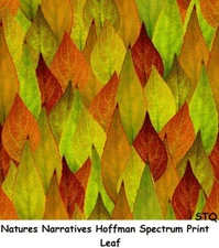 Natures Narratives Leaf Cotton Quilt Fabric by Hoffman BTY Green Rust R4669-178